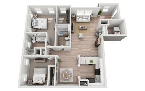 Floor plan for 2 beds, 2 baths, 1210 sqft